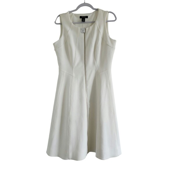 NWT WHBM Womens Sleeveless Zip Front Fit & Flare Dress Size 10 Ecru Ivory Lined - Picture 1 of 9